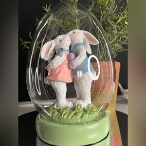 Kissing Bunnies Resin Globe Dome Tabletop Decor Easter Spring NWT